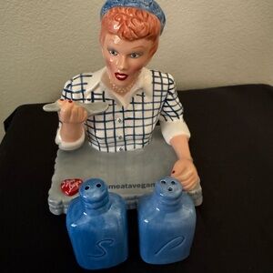 I Love Lucy Salt and Pepper Shaker Set in Blue and Gray .